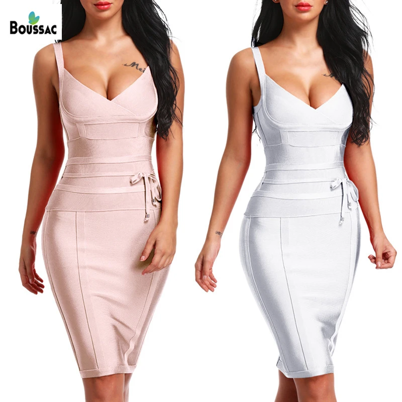 BOUSSAC Для женщин Бандажное платье сексуальными тоненькими лямками Глубокий