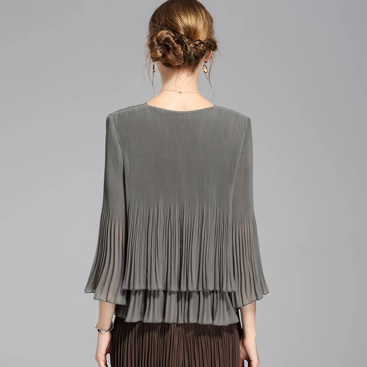 Футболка Changpleate Женская серая с рукавами фонариками и круглой шеей|gray t-shirt|round