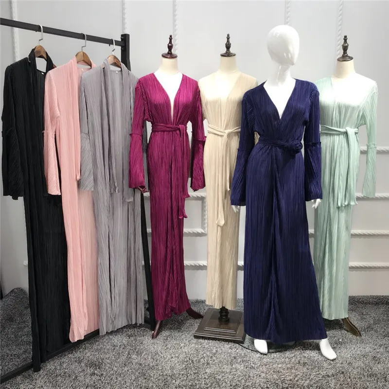 Мусульманское Плиссированное Макси-платье Abaya юбка-кардиган с расклешенными