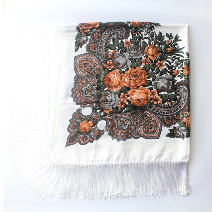 Luxury Brand Winter Russian Fringe Big Scarves Floral Printed Scarf Shawl Gift Cotton Lady Warm Square Wrap Sunshade Scarves