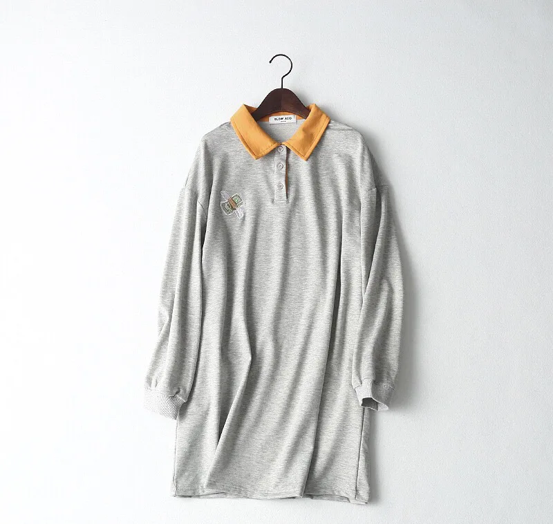 Новинка весна 2017 женское платье с длинным рукавом модное отложным воротником