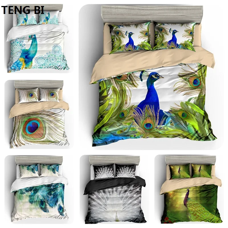Новинка модный простой Семейный комплект постельного белья с рисунком павлина