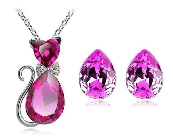 Ожерелье и серьги с подвеской в виде кошки из австрийского хрусталя|necklace