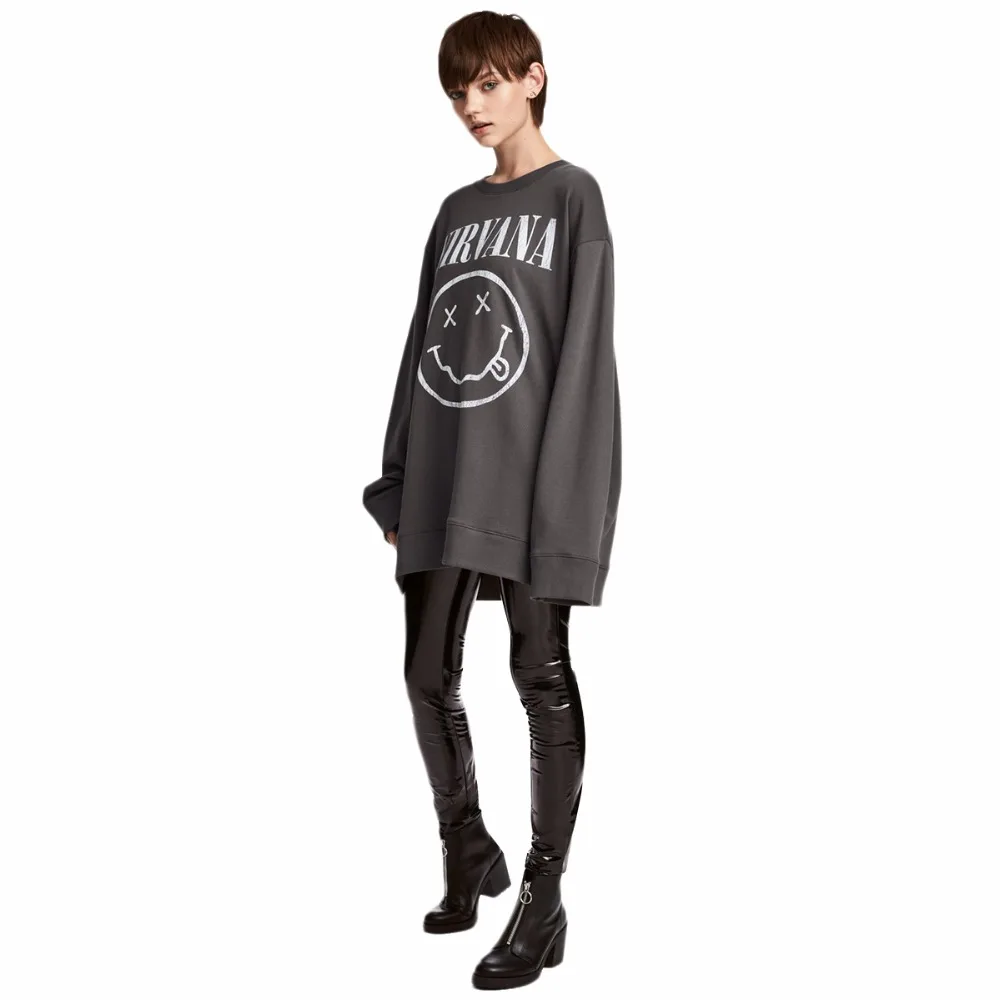 Darcydebie Brand Women Dark Grey Sweatshirts Letters Printed Long Line Female Casual Pullovers O-Neck Sleeve Lady Tops | Женская одежда