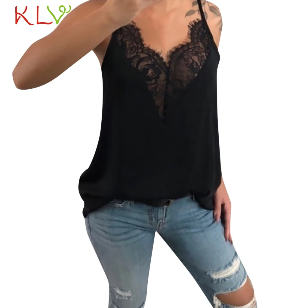 Майка женская Летняя Сексуальная кружевная майка с v образным вырезом короткий