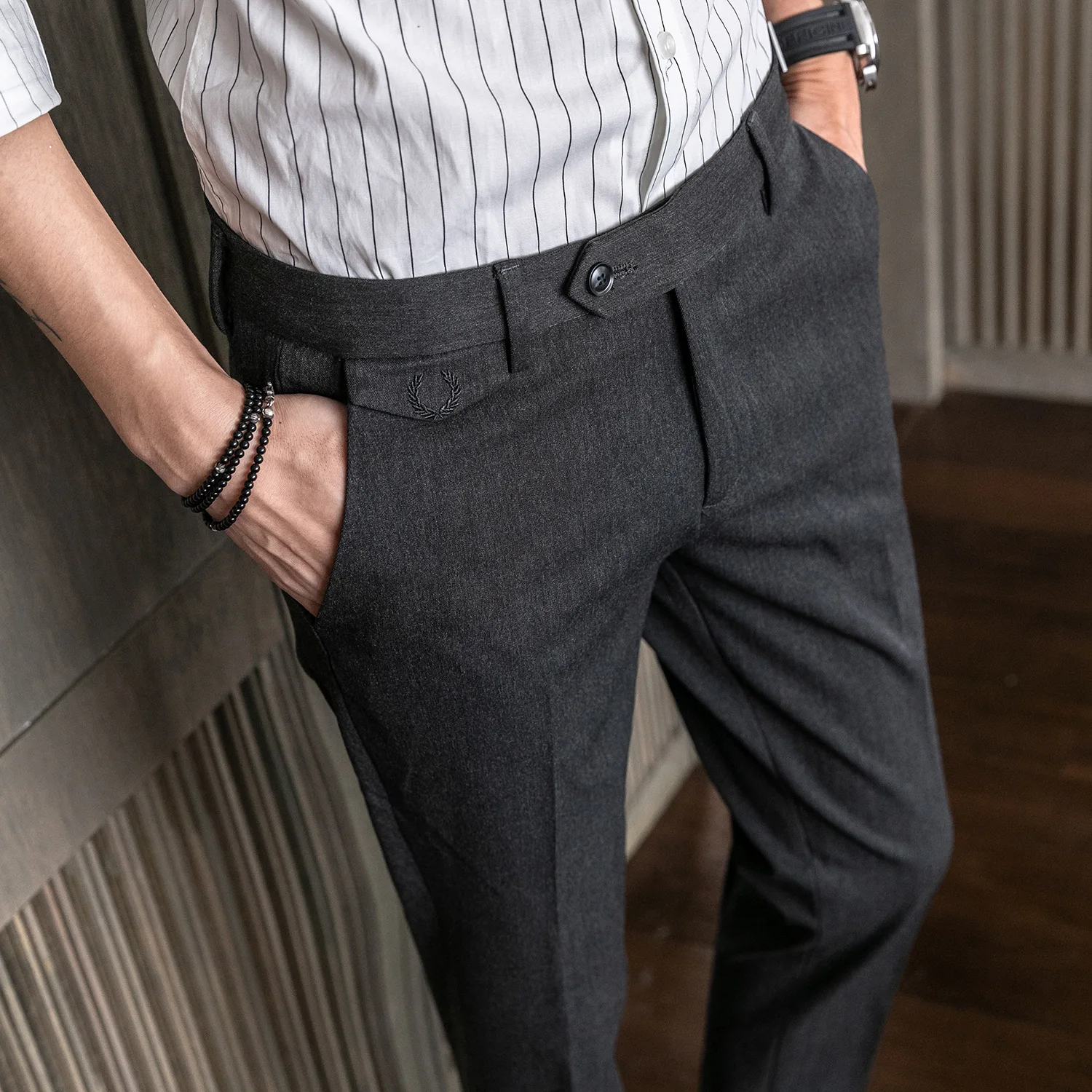 MRMT брендовые осенние и зимние мужские брюки, тонкие повседневные одноцветные Молодежные брюки для мужчин, маленькие прямые брюки - Цвет: Dark gray