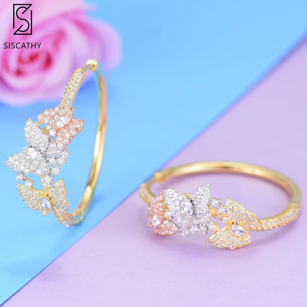 SisCathy Trendy Butterfly Big Hoop Earrings Cubic Zircon Statement Wedding DUBAI Bridal Round Circle For Women | Украшения и