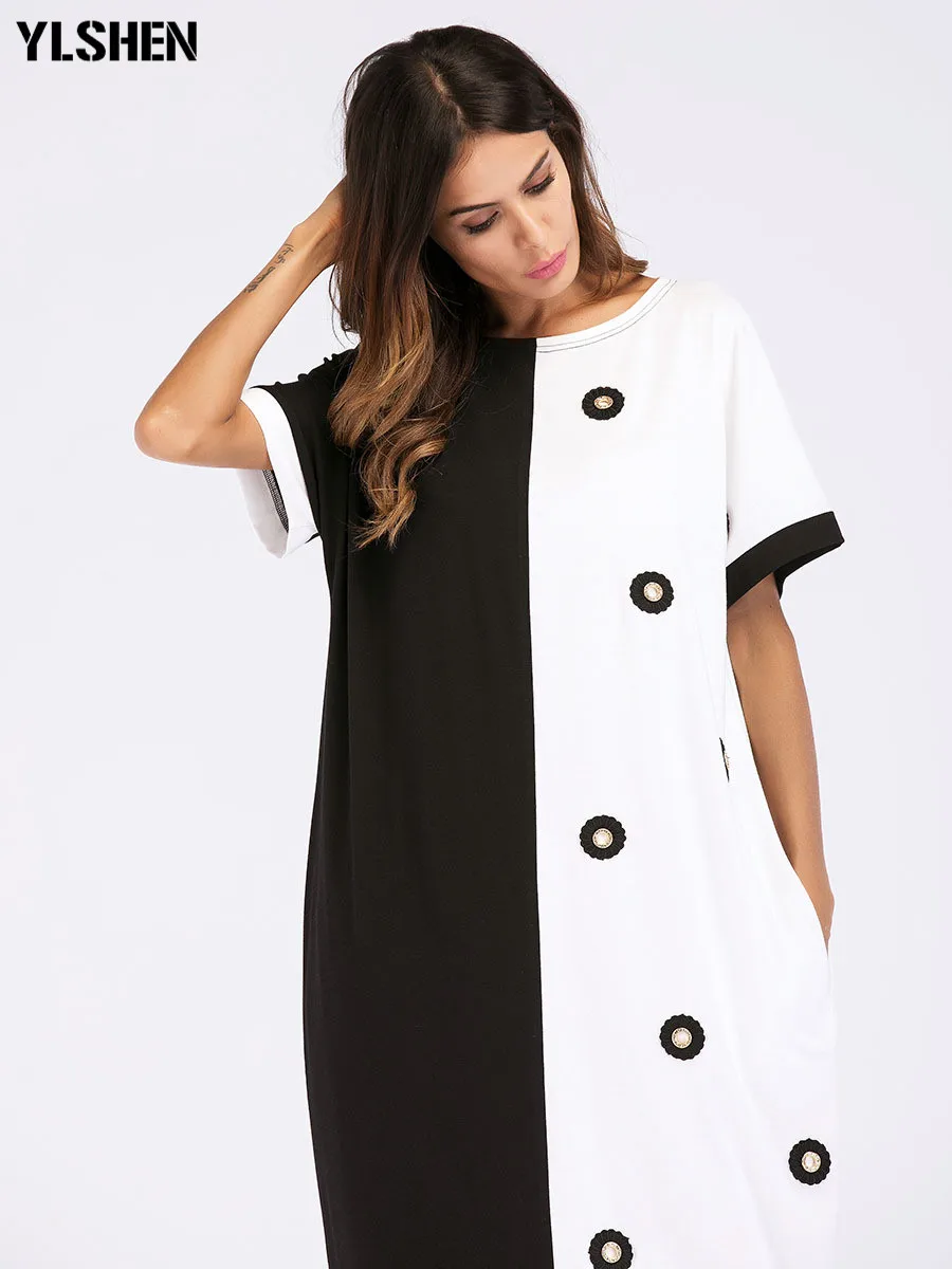 Платье женское длинное в горошек с коротким рукавом|Женские платья| |