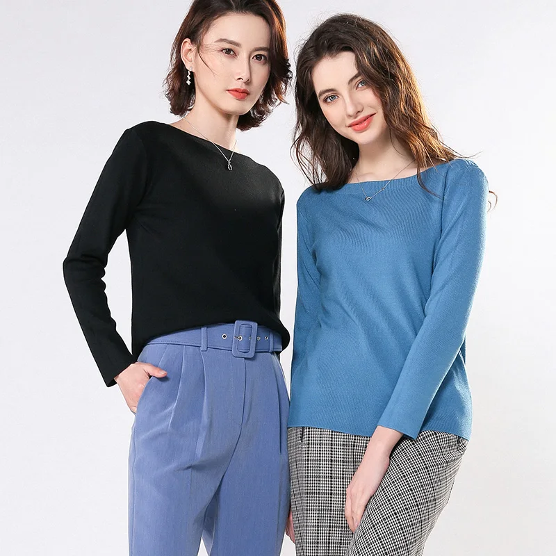 2019 New Fashion High Quality Slash Neck Women Sweater Autumn Winter Long Sleeve Solid Pullover Knitted Sweaters Female 8 Color | Женская