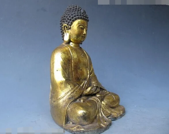 11 &quotТибет Народная Храм Буддизм классический Старый Бронзовый Gild Шакьямуни