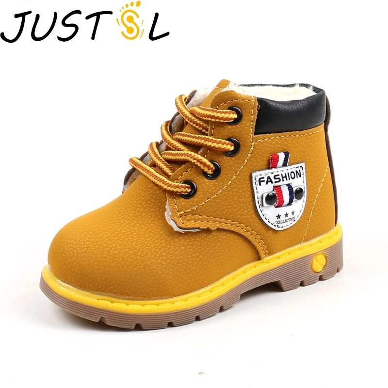 Зимние Детские теплые хлопковые ботинки Ботинки Martin с кружевом для мальчиков и