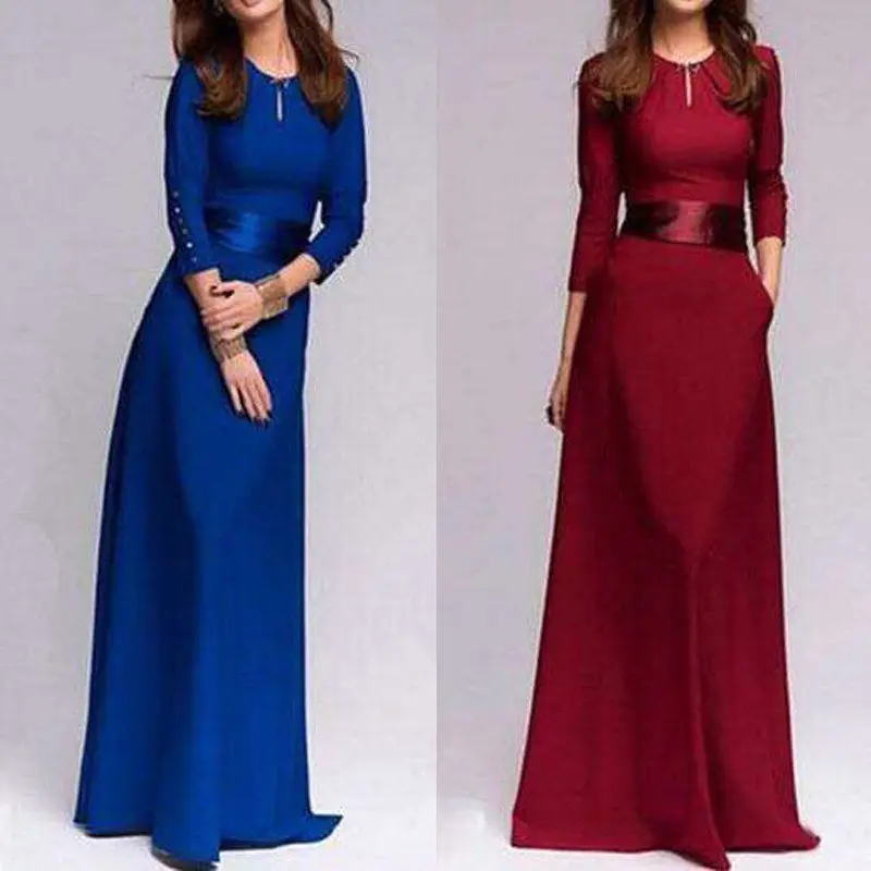 Женское платье макси с длинным рукавом весеннее длинное летнее поясом | Женская