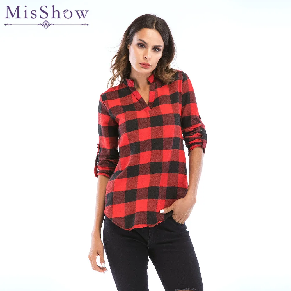 Женская клетчатая блузка MisShow винтажная с длинным рукавом большие размеры 5 XL| |