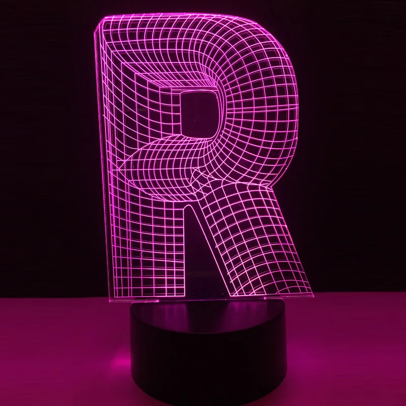 Amroe новинка 3D светильник с буквой алфавита R 7 цветов светодиодный ночник USB