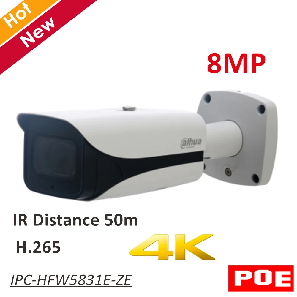 8MP Dahua POE IP камера IPC HFW5831E ZE IR Bullet сетевая ip H.265 открытый IP67 ИК расстояние 50 м 2 7 12 мм
