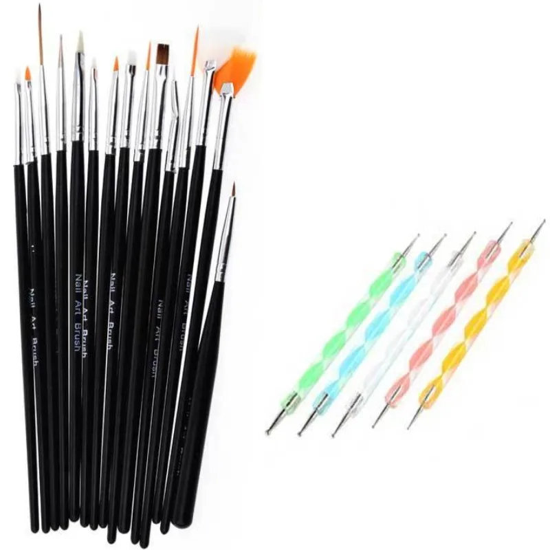 

New 20Pcs/Set Nail Brush Nail Art Design Painting Dotting Detailing Pen Black Brushes Bundle Tool Kit Set Nail styling tools