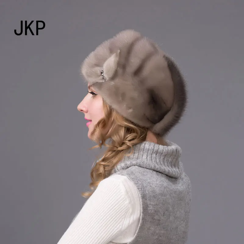 JKP зимние женские меховые шапки импортная меховая шапка из натуральной норки цветочный узор регулируемые skullies beanies модная шапка DHY-66