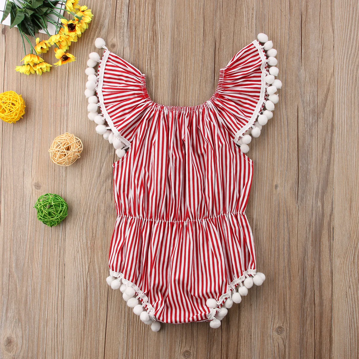 Новое платье для маленьких девочек в полоску с открытыми плечами Ползунки
