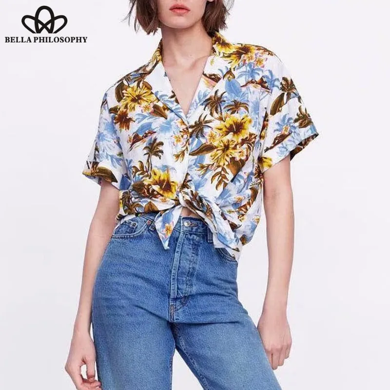 Женская блузка с коротким рукавом Wonder летняя свободного кроя винтажным