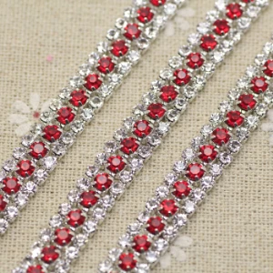 red silver base Красочные 3 ряда Красные кристаллы стразы чашка цепочка золото серебро база стразы отделка для DIY свадебное платье одежды сумки украшения - Цвет: red silver base