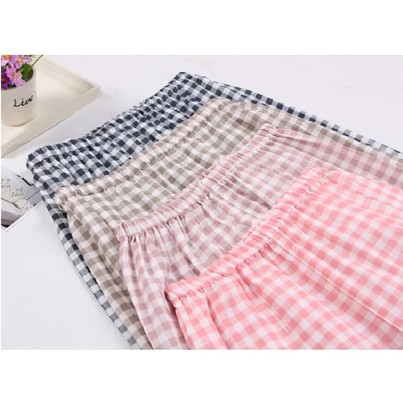 Пара пижам набор марлевые хлопковые пижамы клетчатые женские и мужские полный