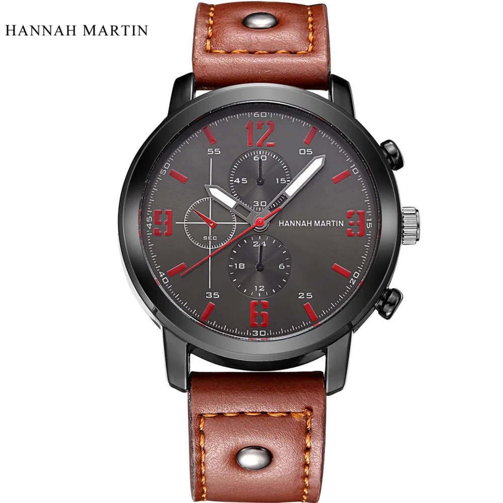 Часы Hannah Martin мужские модные водонепроницаемые с кожаным ремешком|saati| |
