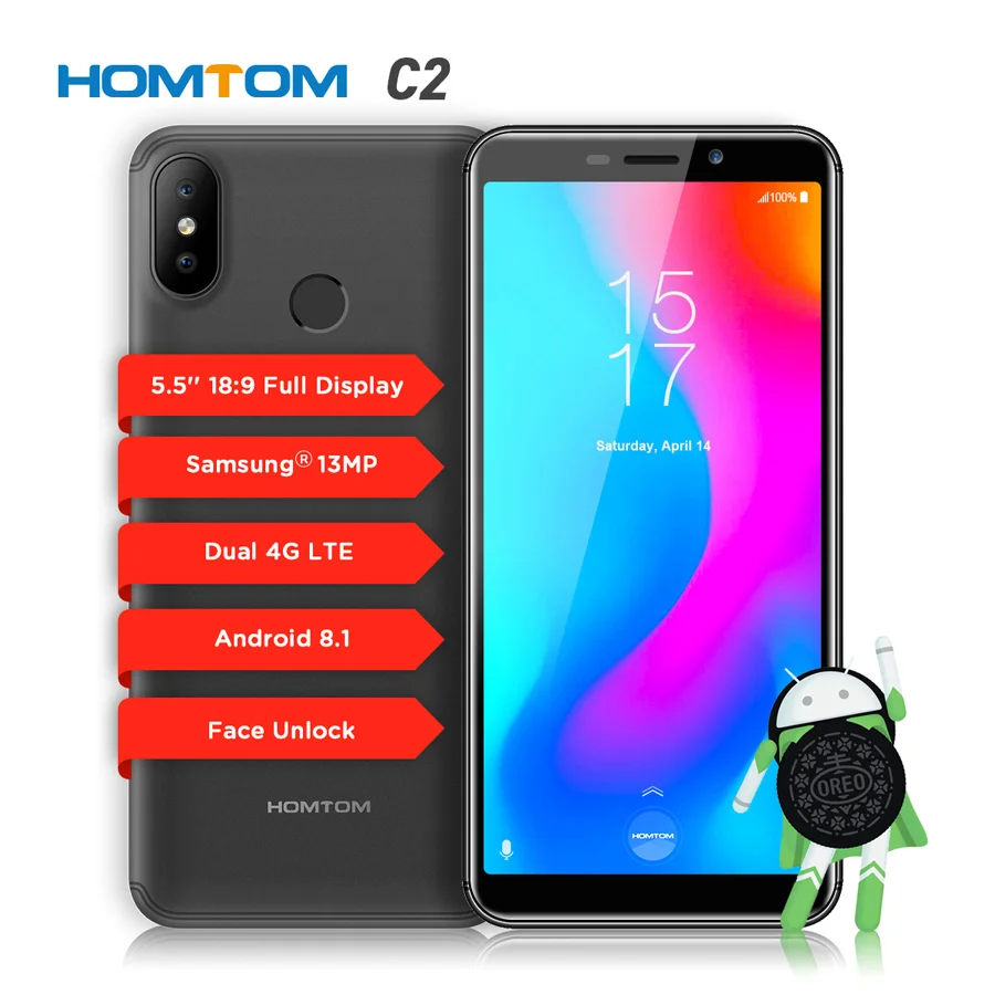 HOMTOM C2 смартфон с 5 дюймовым дисплеем четырёхъядерным процессором Android 8 1 ОЗУ 2 Гб