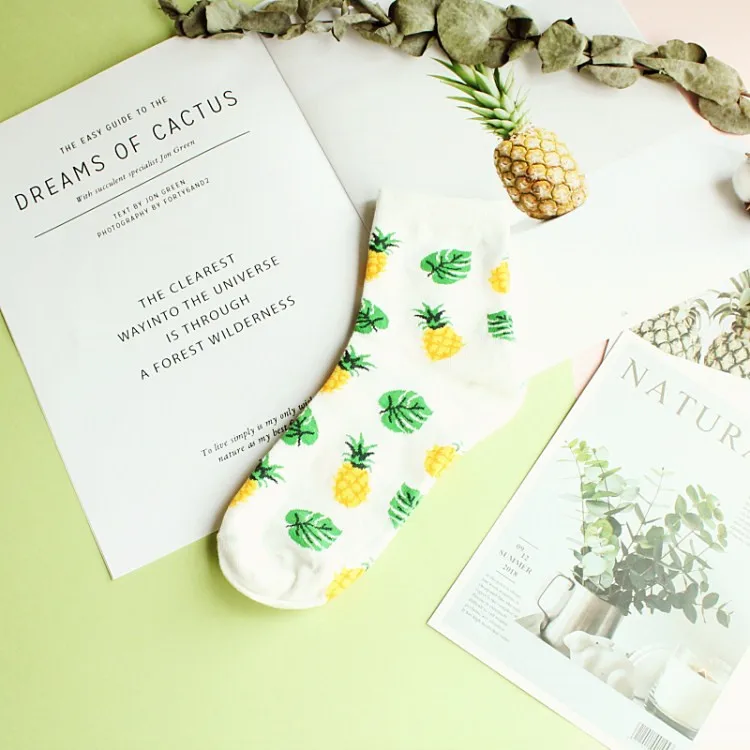 Happy Fruit носки для женщин из чёсаного хлопка высокого качества Socken Новое поступление милые носки с изображением фламинго лисы и животных