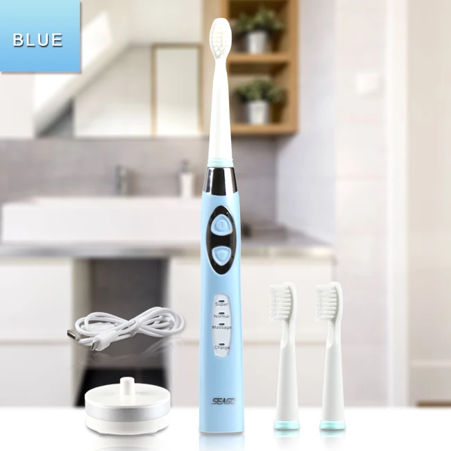 blue SEAGO электрическая зубная щетка автоматическая зубная щетка с таймером звуковая волна щетки головки электрическая зубная щетка отбеливающая - Цвет: blue