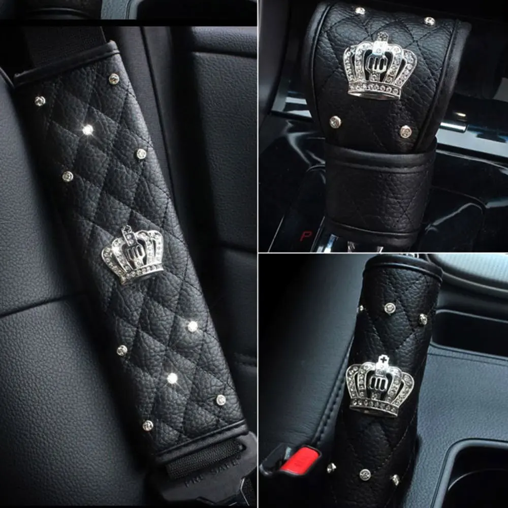 Bling автомобильный чехол переключения передач стразы из искусственной кожи Корона Декор Автомобильные аксессуары чехол для рычага переключения передач