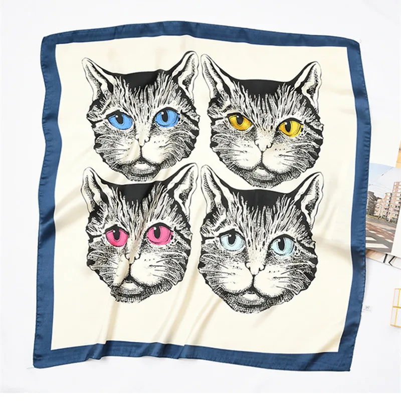 Женский модный шарф с принтом кота маленький квадратный 70 см x см| |