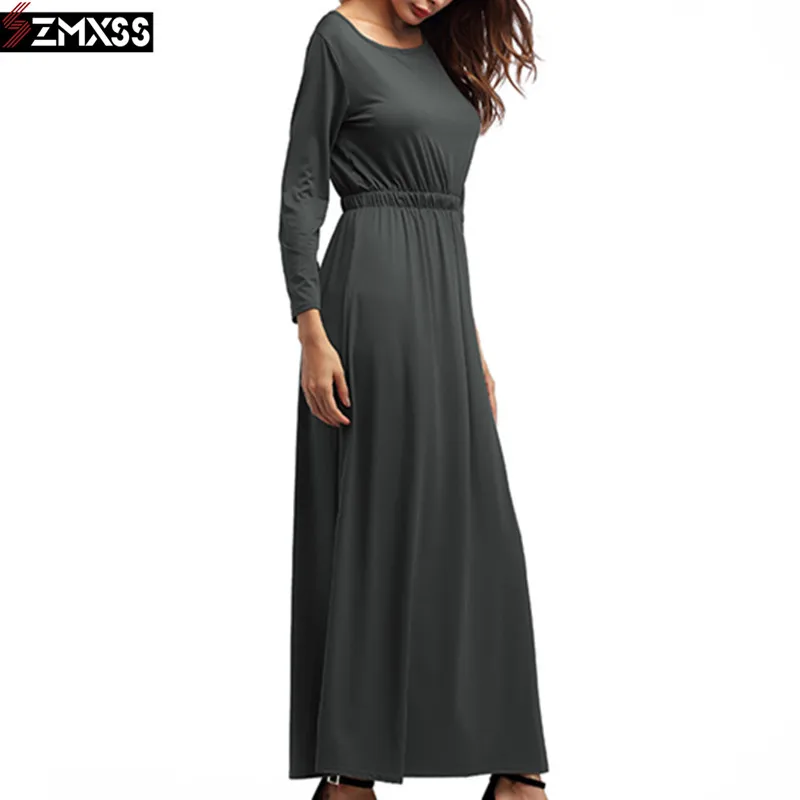 Ботильоны Длина платье сплошной цвет Круглый воротник Весна и осень девять очков