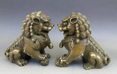 Ручная китайская латунная медная Статуэтка фэн-шуй собака Лев городской дом