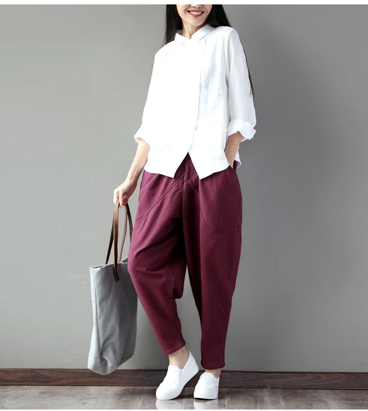 Модные повседневные свободные штаны размера плюс в винтажном стиле из хлопка и