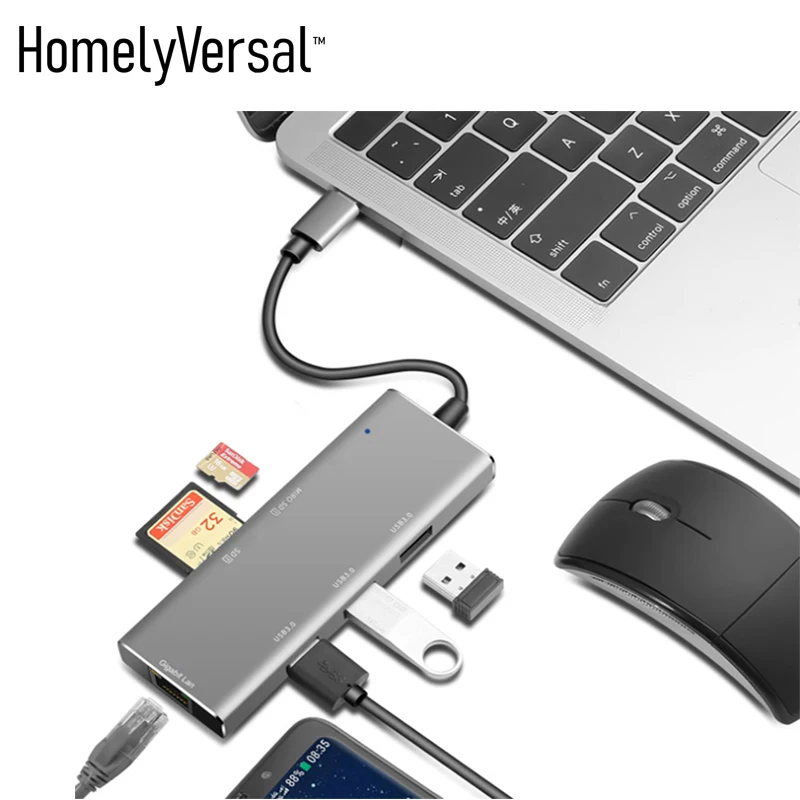 Док станция Type C 3 1 алюминиевая многофункциональная для Macbook Pro HDMI/SD/USB