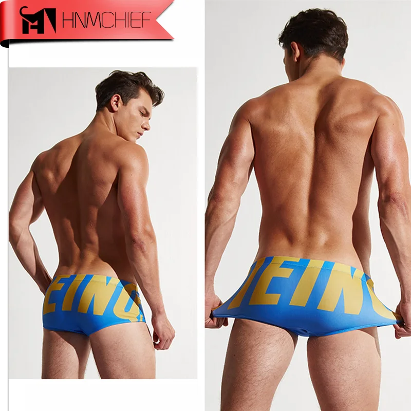 Бренд HNMCHIEF новинка мужские трусы для плавания боксеры сексуальные с буквами