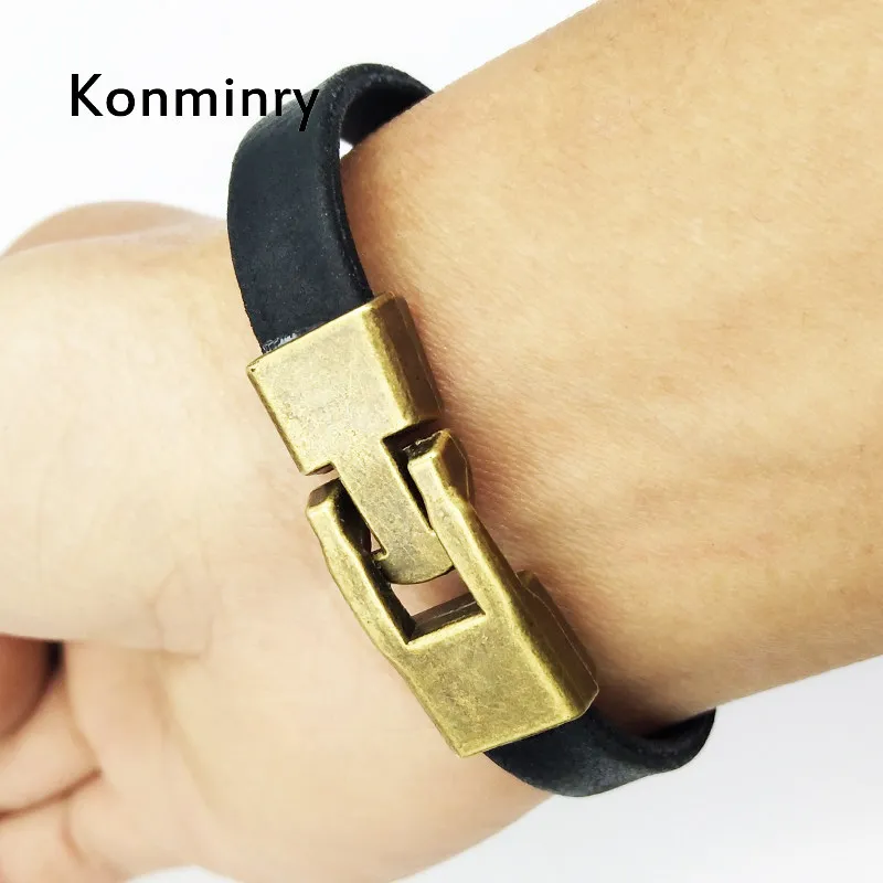 Мужской и женский кожаный браслет Konminry винтажный из бронзовой кожи с