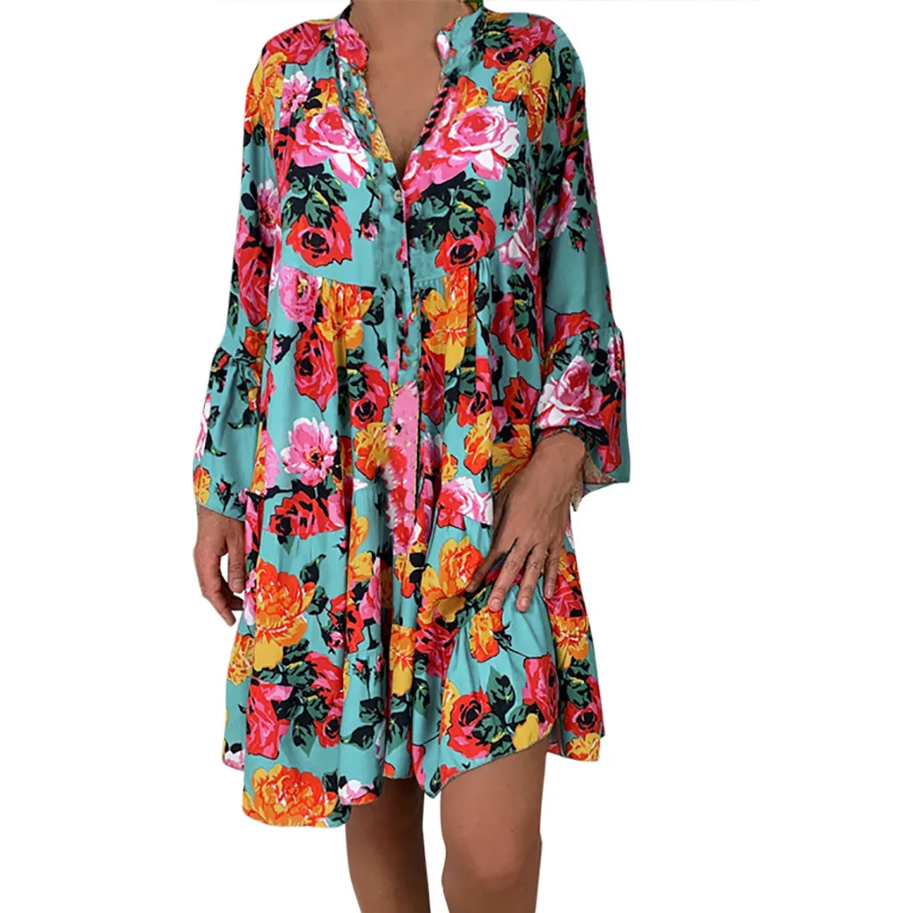 Multicolor Jaycosin одежда Платье женское свободное с принтом короткий рукав Мини Короткое платье Летнее ТРАПЕЦИЕВИДНОЕ осеннее платье три четверти - Цвет: Multicolor