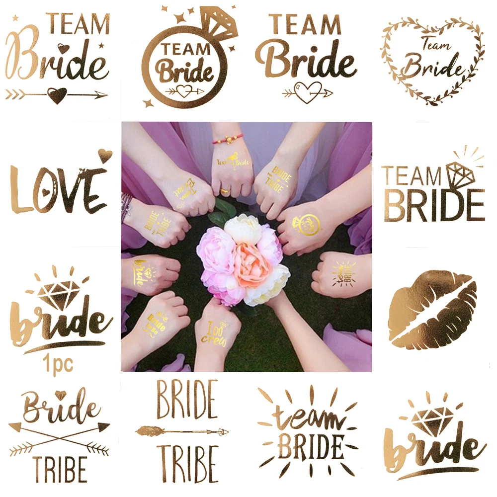 

10pcs Bachelorette Hen camping Party team Bride Bridesmaid tribe temporary tattoo wedding one-time Golden Stickers bride to be