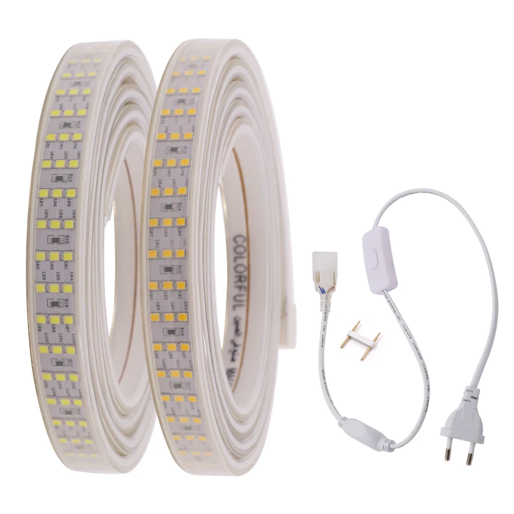 220V 276Leds/m SMD 2835 LED Strip Three Row Waterproof White Warm White Flexible Led Strip Light With Switch For Home Decoration