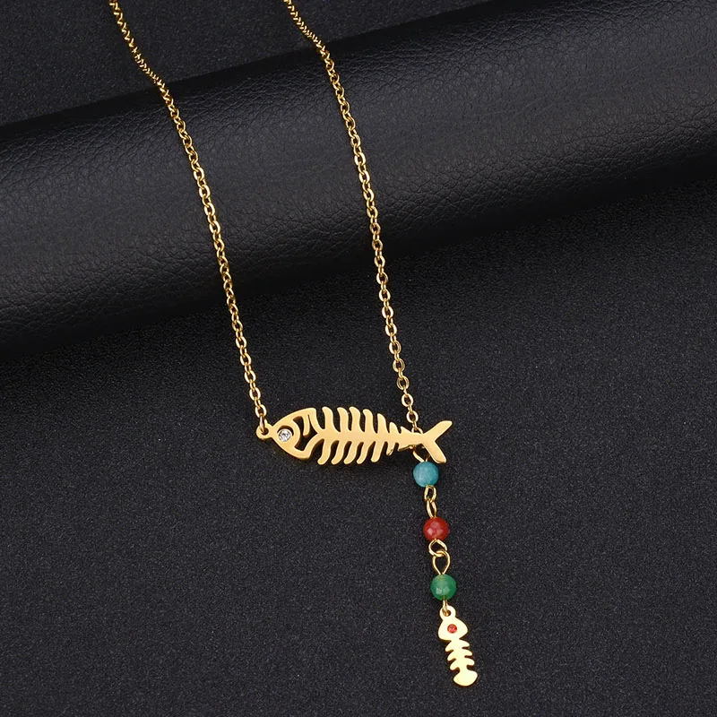 ELSEMODE Charm Fish Stone Shape Red CZ Fidelity to Love Necklace For Women Girl Lover 316 L Stainless Steel Jewelry |