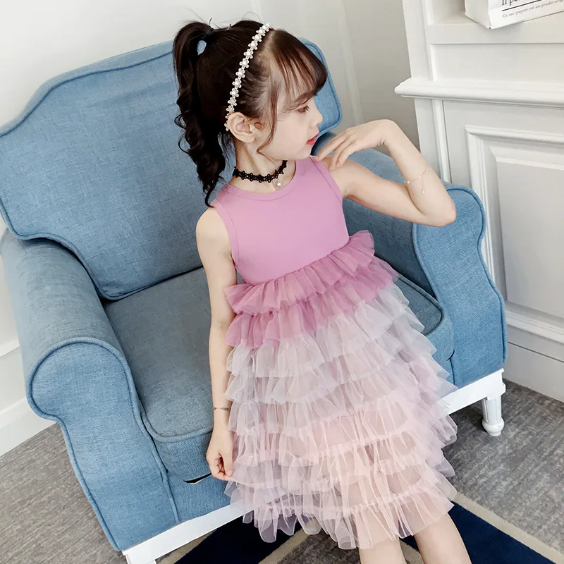 gradient color frocks rainbow dress age for 3-12 yrs little girls colorful ruffled cupcake kids christmas sleeveless | Детская одежда и