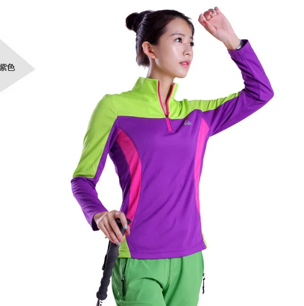 Outdoor Quick-drying T-shirt Women Prevent Bask Breathable 1/4 Zipper Long Sleeve Large Size Fitness Running Jerseyes |