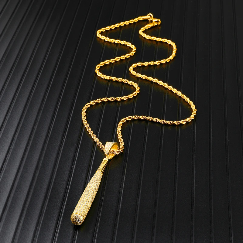 Iced Out Bling полностью Стразы медный канат цепочка бейсбольная летучая мышь кулон и