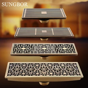 10*30 см античная латунная линейная душевая проволока для ванной комнаты с фильтром художественная резная крышка Слив отходов Бесплатная доставка DL-0508F