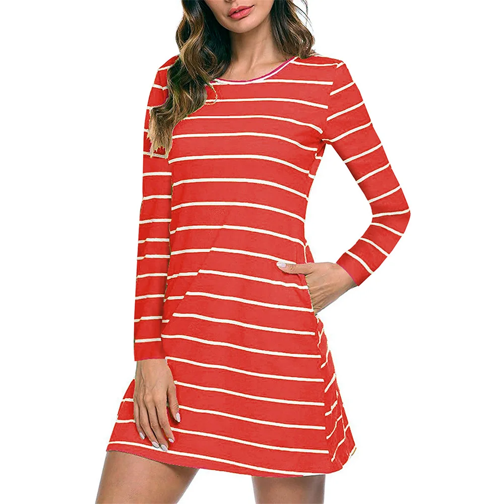 Женское платье в полоску YANDW с длинным рукавом Повседневная Туника Короткие