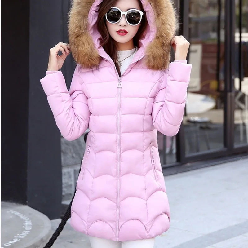 Женская зимняя парка корейская мода слим с капюшоном пуховик большой меховой