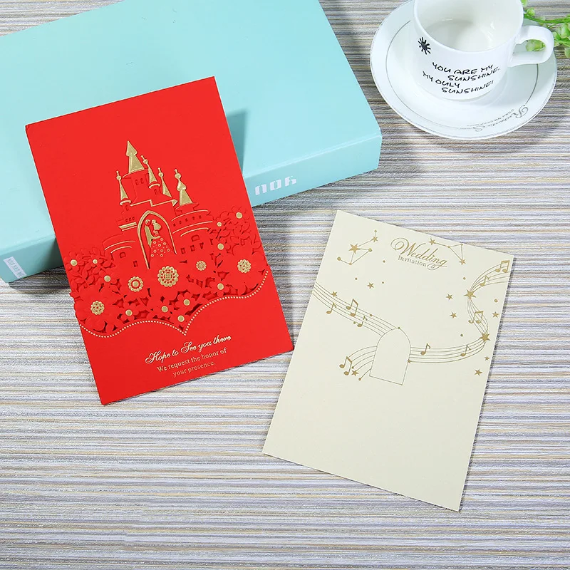 100pcs Laser Cut Castle Wedding Invitations Card Stamping Business Greeting Customize Birthday Party Favor Supplies | Дом и сад