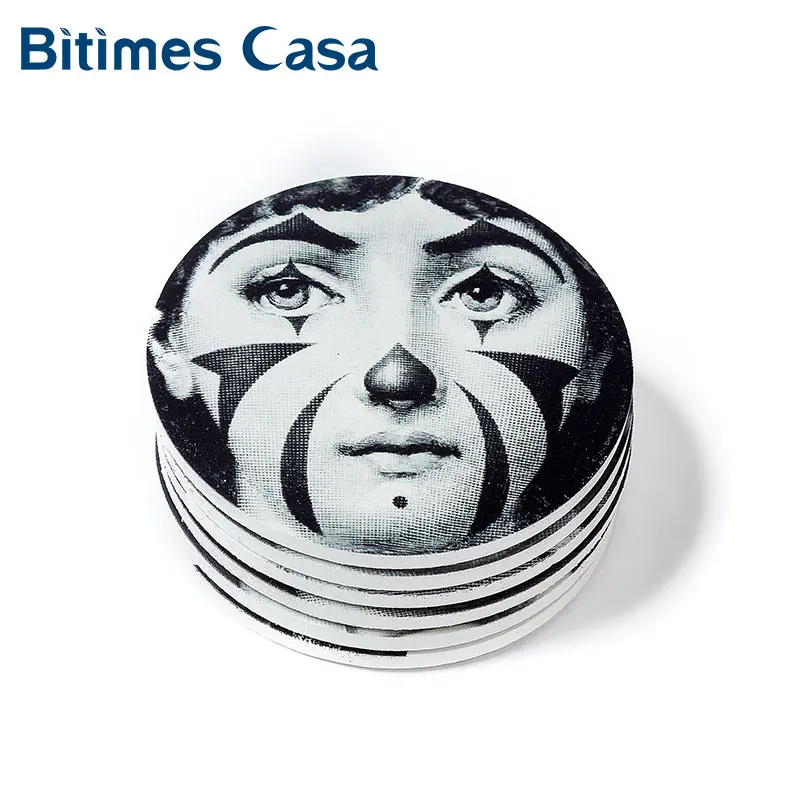 6 шт набор итальянский Fornasetti Печатный стол Coaster кофейная чашка коврик подставка Круглая Форма МДФ деревянный материал украшение дома