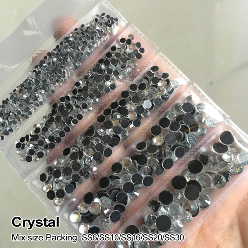 Crystal clear Новая упаковка, смешанный размер, стразы, кристалл AB 1200 шт./лот, стразы для горячей фиксации, для изготовления сумок, одежды, обуви - Цвет: Crystal clear